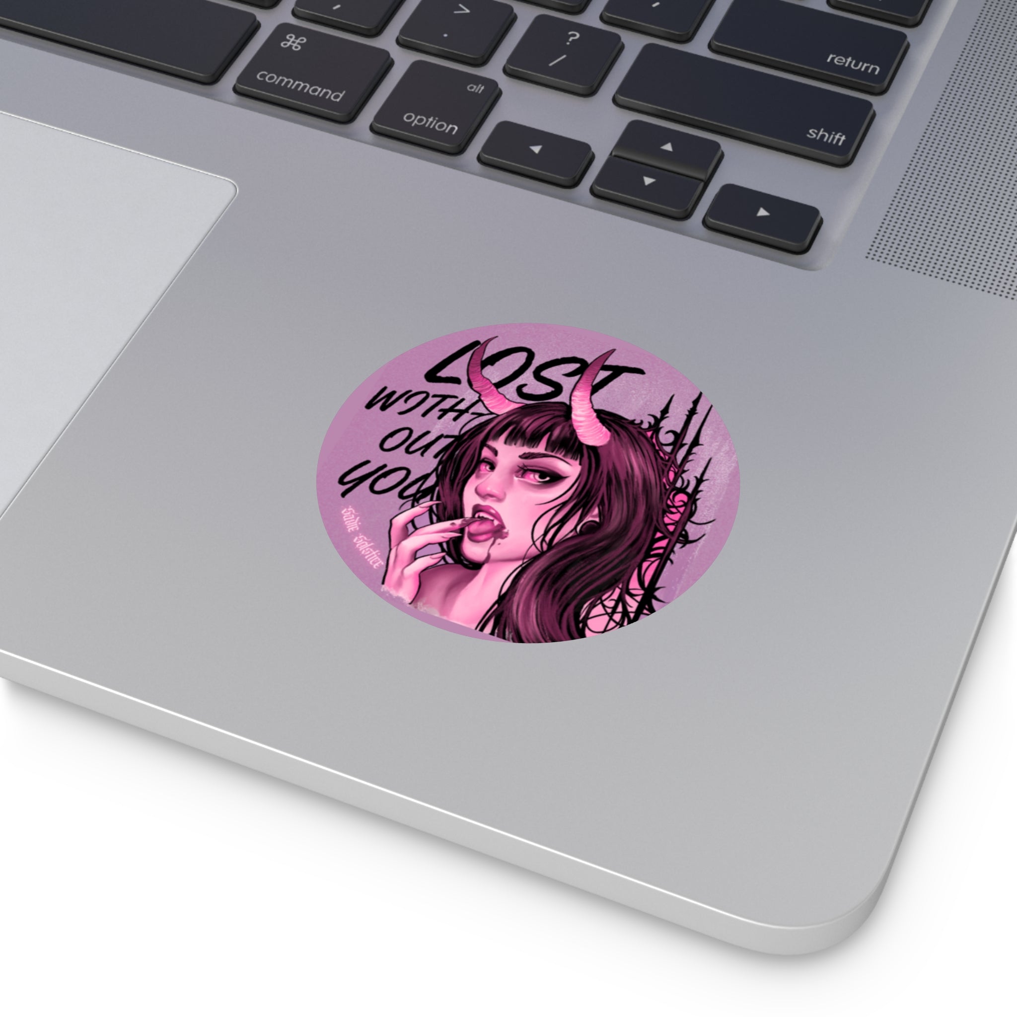 Pink Demon Round Vinyl Sticker